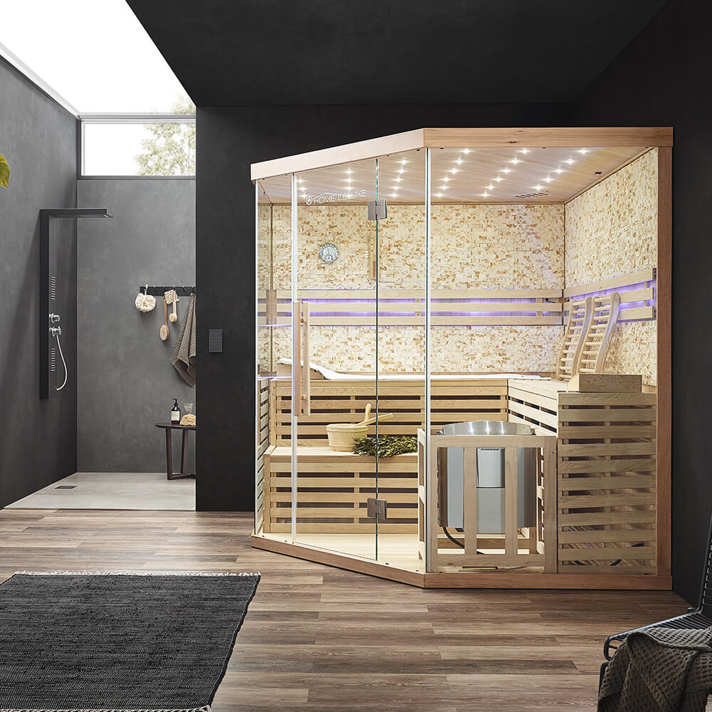 Home Deluxe SKYLINE BIG XL mit Kunststeinwand Innensauna – Produktansicht
