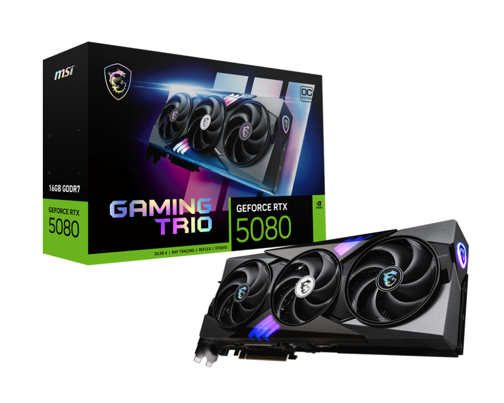 MSI GeForce RTX 5080 GAMING TRIO OC – 16 GB GDDR7 – Grafikkarte mit Originalverpackung